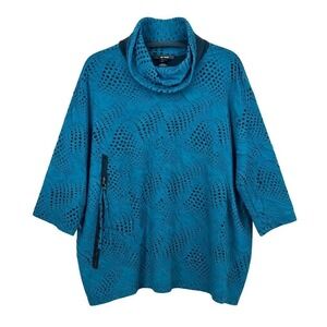 NEW Ali Miles Blue Cutout Cowl Neck 3/4 Sleeve Tunic Top Plus Size 2X